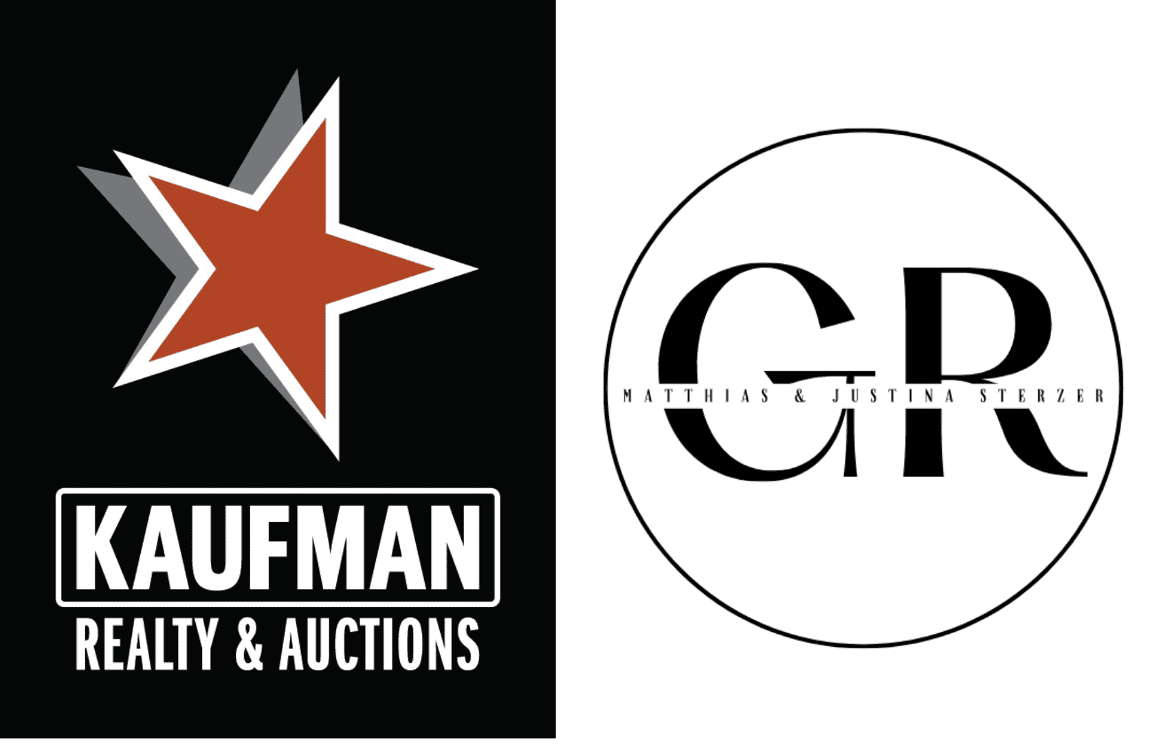 Kaufman Realty & Auctions logo displayed next to German Realtor Team logo representing Matthias and Justina Sterzer, REALTORS® serving Tuscarawas and Coshocton Counties, Ohio.